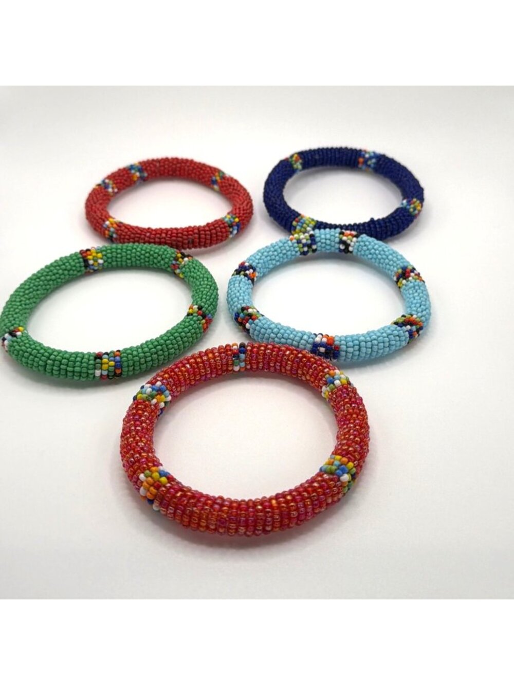 Handcrafted African Beaded Bangle Bracelets Stacked Seed Bead Sliders Set Lot 5 - Picture 3 of 15